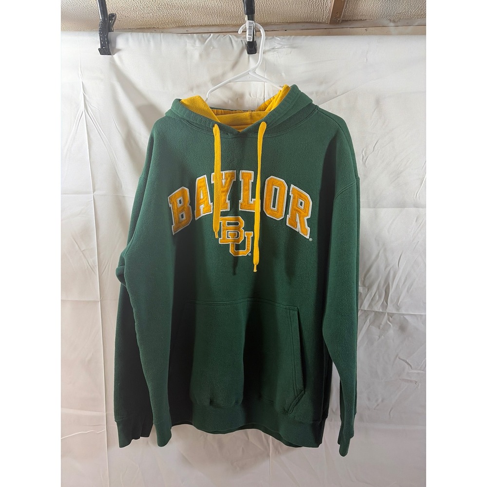 E5 Sports Baylor Bears Hoodie Mens Green Gold Applique Sweatshirt XL